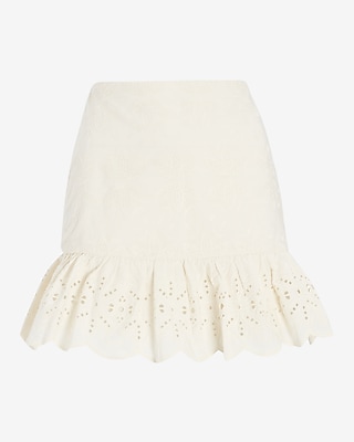 Embroidered Eyelet Ruffle Mini Skirt