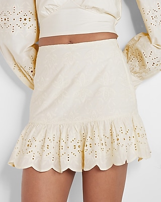 Embroidered Eyelet Ruffle Mini Skirt