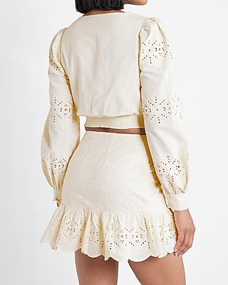 Embroidered Eyelet Ruffle Mini Skirt