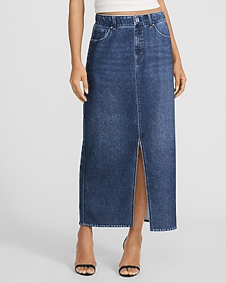 Denim Pull On Dark Wash Knit Maxi Skirt