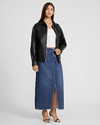 Denim Pull On Dark Wash Knit Maxi Skirt