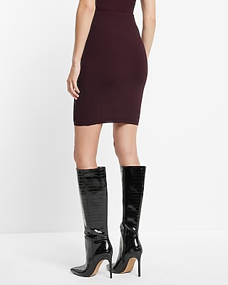 High Waisted Ribbed Sweater Pencil Mini Skirt