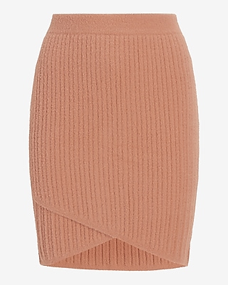 Super High Waisted Cable Knit Faux Wrap Mini Sweater Skirt