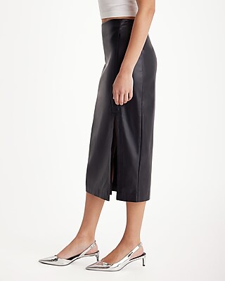 Super High Waisted Faux Leather Side Slit Midi Skirt | Express