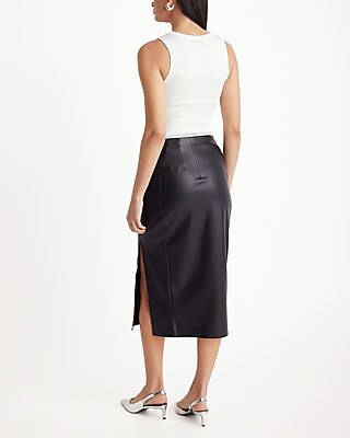 Super High Waisted Faux Leather Side Slit Midi Skirt | Express