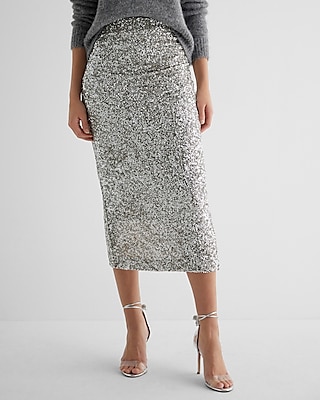 Super High Waisted Sequin Midi Pencil Skirt Express