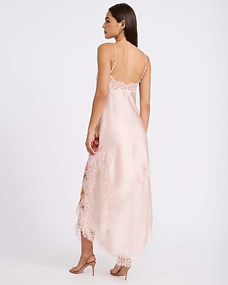 Floral Satin Lace Trim High Waisted Maxi Skirt