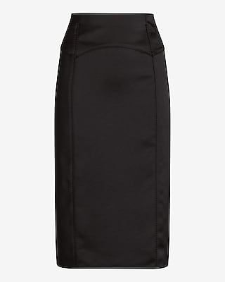 Super High Waisted Satin Seamed Midi Skirt