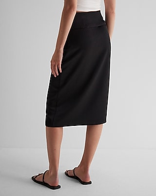 Super High Waisted Satin Seamed Midi Skirt