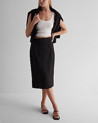 Super High Waisted Satin Seamed Midi Skirt