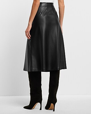 women's faux-leather-skirt a-line dress Faux Leather A Line Maxi Skirt, Black  NAAYIB