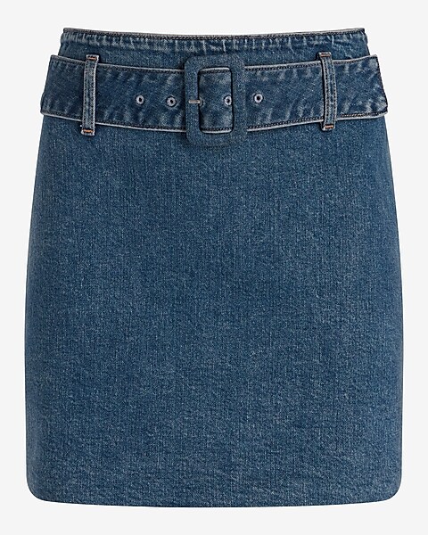 Asymmetric Belted Acid Wash High Waist Mini Denim Skirt – Luxedress