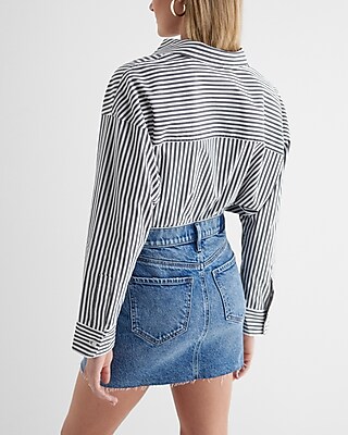 High Waisted Split Hem Horsebit Mini Denim Skirt