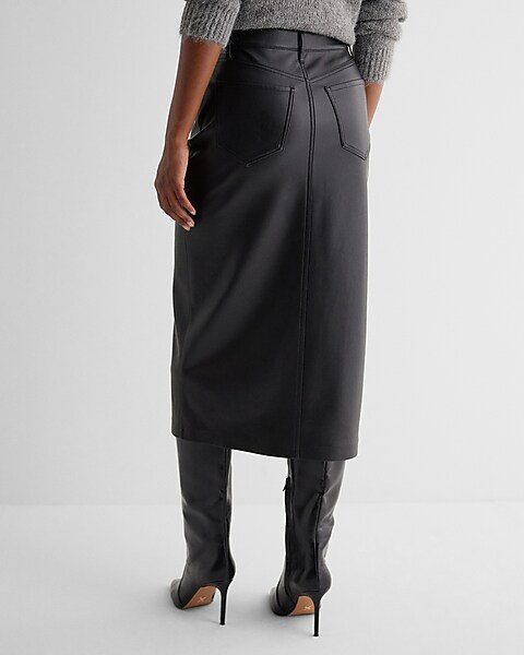Black High Waisted Skirt - Slit Midi Skirt - Black Pencil Skirt