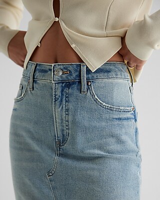 High Waisted Two-Tone Maxi Denim Skirt