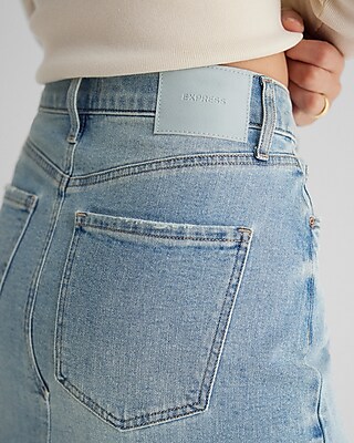 High Waisted Two-Tone Maxi Denim Skirt