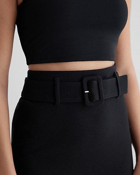 Super High Waisted Belted Midi Pencil Skirt