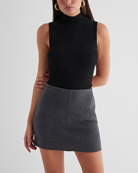 High Waisted Wool-Blend Mini Skirt Gray Women's 0
