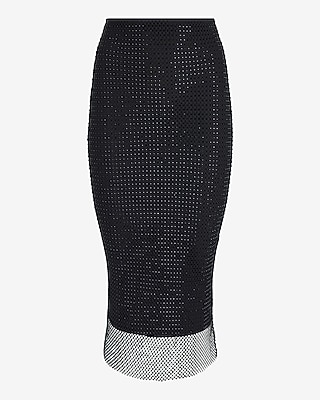 Super High Waisted Rhinestone Mesh Midi Pencil Skirt | Express