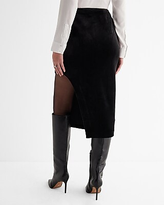Super High Waisted Velvet Side Cutout Midi Skirt