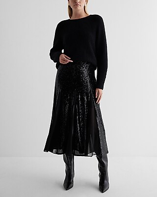 Express High Waist Sequined Midi Skirt Silver 8, $69