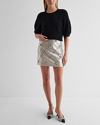 High Waisted Metallic Embellished Mini Skirt