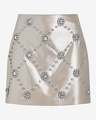 High Waisted Metallic Embellished Mini Skirt