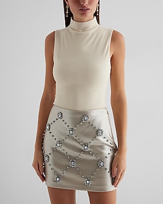 High Waisted Metallic Embellished Mini Skirt