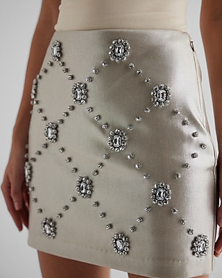 High Waisted Metallic Embellished Mini Skirt