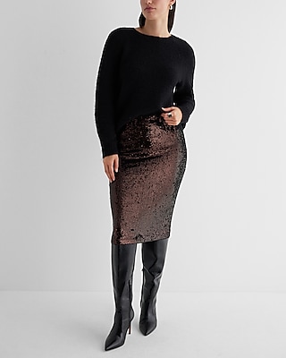 High Waisted Sequin Midi Pencil Skirt Express