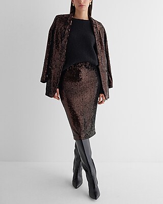 express sequin midi dress Sequin V-neck Puff Sleeve Ruched Midi Sheath Dress