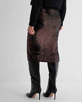High Waisted Sequin Midi Pencil Skirt Express