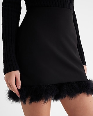 High Waisted Feather Hem Mini Skirt