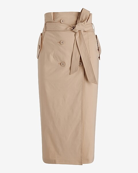 Super High Waisted Belted Trench Midi Skirt | Express