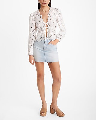 High Waisted Raw Hem Mini Denim Skirt