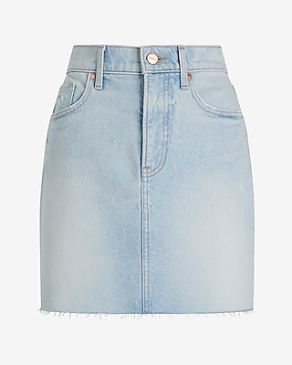 High Waisted Raw Hem Mini Denim Skirt