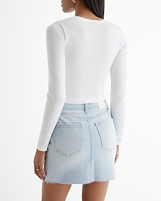 High Waisted Raw Hem Mini Denim Skirt