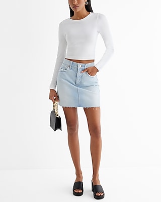High Waisted Raw Hem Mini Denim Skirt