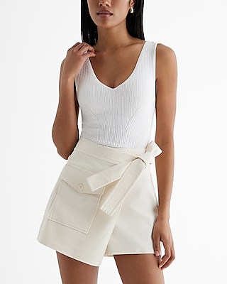 High Waisted Tie Waist Mini Cargo Skort Women's