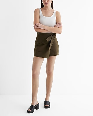 High Waisted Tie Waist Mini Cargo Skort
