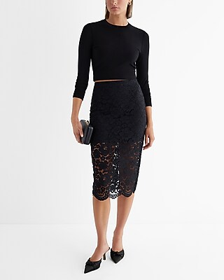 Ex Hr Lace Midi Skirt 9310668:pitch Black:8 | Express