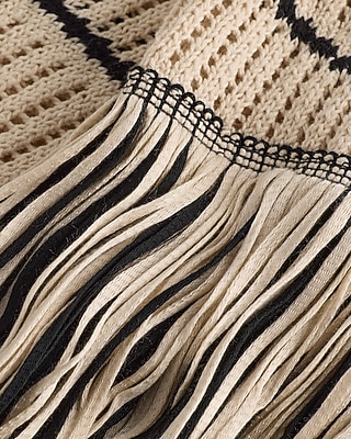 High Waisted Crochet Striped Fringe Midi Skirt | Express