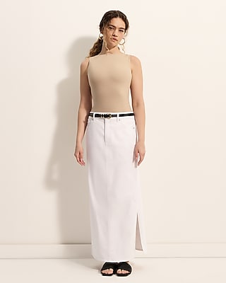 High Waisted White Denim Maxi Skirt | Express