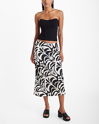 Super High Waisted Satin Printed Midi Skirt