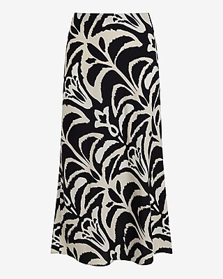 Super High Waisted Satin Printed Midi Skirt