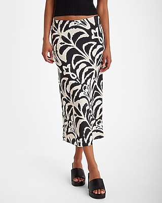 Super High Waisted Satin Printed Midi Skirt