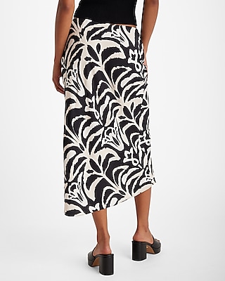 Super High Waisted Satin Printed Midi Skirt