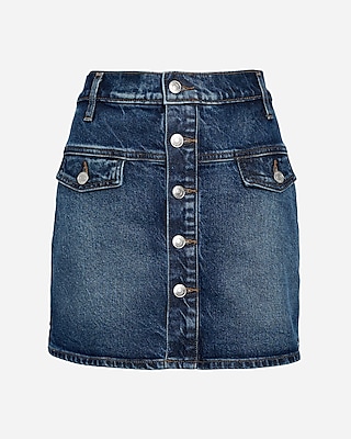 High Waisted Medium Wash Button Down Denim Skort