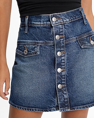 High Waisted Medium Wash Button Down Denim Skort