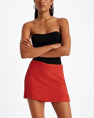 Editor Super High Waisted Linen-Blend Mini Skort